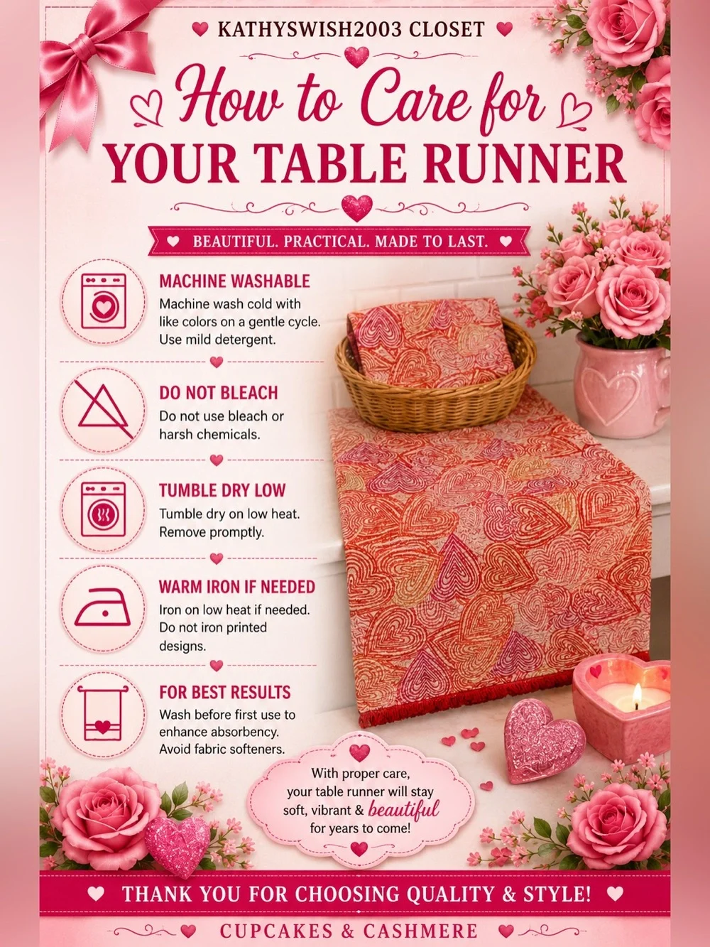 Cupcakes and Cashmere Multi Colored Hearts Valentines Day Table Runner